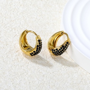 Pendientes de Aro Redondos Geométricos Gruesos de Acero Inoxidable con Oro de 18K y Zirconia, Joyería Impermeable de Moda, Venta al por Mayor, Gran Demanda - Product Image 6