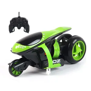 Kids 360 degree rotation stunt motorcycle model cool light electric RC drift spin car remote control three wheels vehicle toy