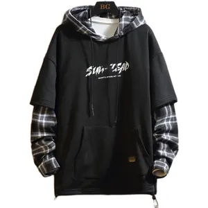 2023 Spring Black Patchwork Streetwear Wearable Blanket Hoodie Casual Pullover Plaid Custom Logo Hoodies Men