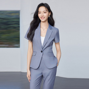 Women's Suit Set Light Gray Short Sleeve Slim Fit Formal Workwear For Office Commuting Anti-Wrinkle Polyester Viscose Spandex - Product Image 3