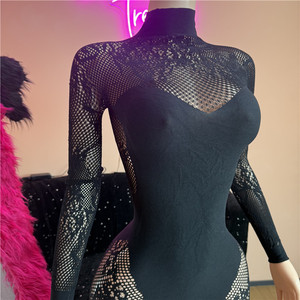 Mono sexy estilo hipster para mujer, jacquard, coqueto, con patchwork, ajustado, elástico, para discoteca. - Product Image 4