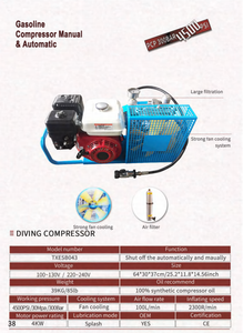 Compresor de Buceo Estacionario de 300 bar/4500 psi con Apagado Automático, Nuevo Motor, Bomba de Tornillo de Gasolina Industrial AC - Product Image 2