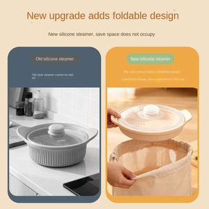 Food-grade Silicone Foldable Smokeless Multi-function Steamer Soup Pot <b>Microwave</b>-safe air Fryer Liner Lid Home Outdoor Camping - Product Image 4