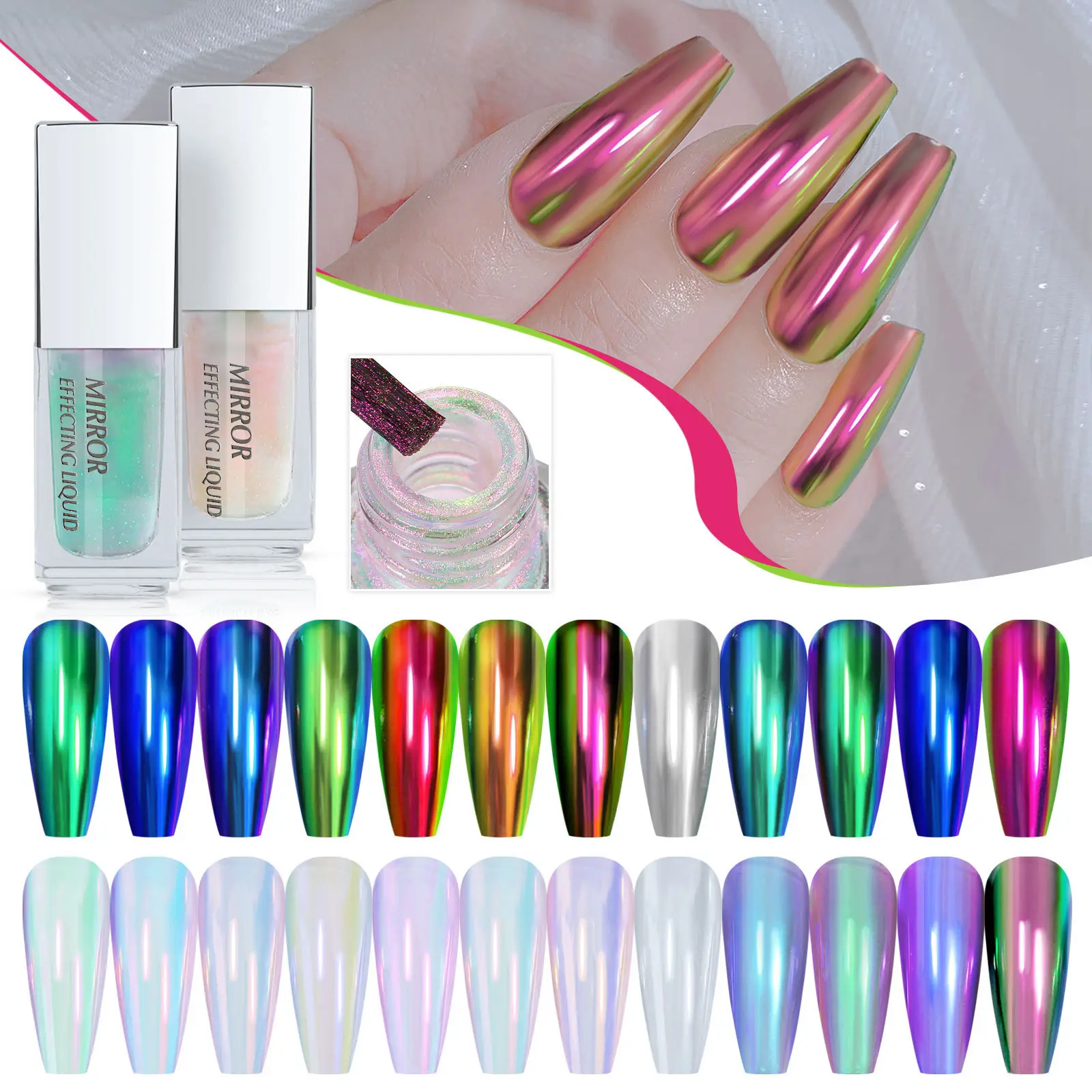 12 Farben Metall Aurora Nagel-Flüssigpulver Schönheitsmaniküre UV-Gel-Spiegel Effektflüssigkeitsspiegel Chrom-Pulver