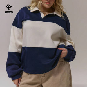 F5777 Felpe Personalizzate da <span class=keywords><strong>Donna</strong></span>, Pullover a Maniche Lunghe, Maglia da Rugby, Colletto a Polo, Scollo a V, Top Bicolore in <span class=keywords><strong>Pile</strong></span> - Product Image 1