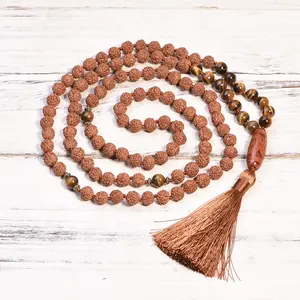 Mala tassel necklace 108 beads Rudraksha beads tassel handmade jewelry