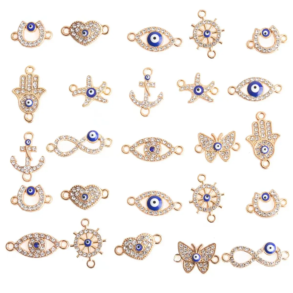 DIY Lucky Evil Eye Fatima Rhinestone Charms Connector Pendants For Jewelry Making Butterfly Evil Eye Handmade Eyes Accessories