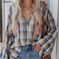 Ropa de otoño a la moda para mujer, Top informal de manga larga con estampado de leopardo a cuadros y rayas, venta al por mayor