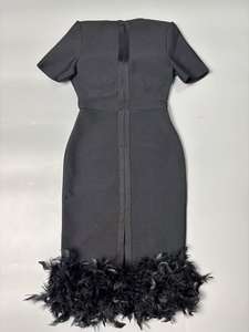 Da donna celebrità Sexy a manica corta con perline in piuma nera estiva Midi vestito a fasciatura elegante <span class=keywords><strong>abito</strong></span> da sera in discoteca - Product Image 4