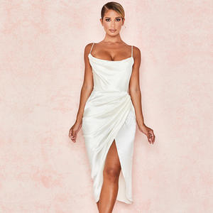 Robe d'été mi-longue en Satin, tenue moulante élégante pour femmes, décontractée, noir, blanc, Sexy, boîte de nuit, robes de fête, été, collection <span class=keywords><strong>2022</strong></span> - Product Image 4