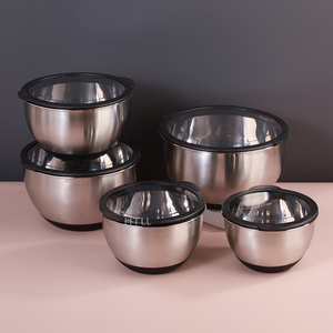 Juego de ensaladeras gruesas de estilo europeo, tazón de mezcla extra grueso de acero inoxidable, cocina, contenedor de alimentos para hornear con tapa Visual - Product Image 2