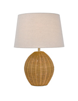 Lampe de table LED en rotin naturel avec abat-jour en tissu couleur avoine, base d'ampoule E26, design simple, style côtier, blanc chaud