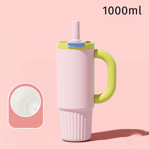 1000ml Ceramic Inner Vacuum Insulated Tumbler <b>Large</b> Capacity Portable Straw Cup Car Ice Tumbler New Car Cup <b>Water</b> <b>Bottle</b> OEM ODM - Product Image 4