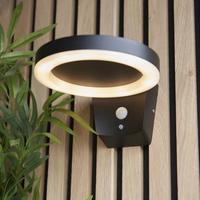 Lampes solaires LED extérieures à détecteur de mouvement en aluminium moulé sous pression, couleur noire, pour jardin, mur, clôture, indice de protection IP44, blanc chaud