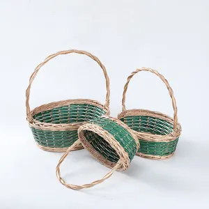 Wholesale cheap handmade oval wooden gift basket suppliers wicker fruit basket empty gift basket with handle customized