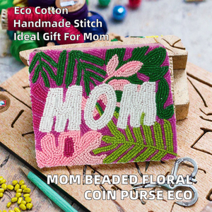 Monedero MOM con Cuentas, Diseño Floral, Bordado con Cuentas de Semillas, Cartera Hecha a Mano, Regalo, Monedero con Cierre, Personalizado, Unisex, Duradero, Alta Calidad - Product Image 2