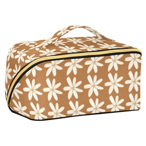 Pochette portable avec fermeture éclair dorée, sac de maquillage de voyage grande capacité, imprimé personnalisé fleurs hawaïennes, sacs cosmétiques pour femmes - Product Image 1