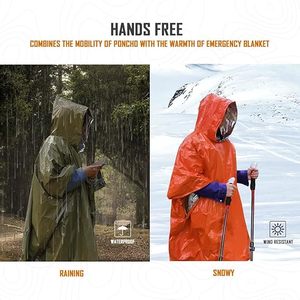 Wokedo Portable Outdoor First Aid <b>Raincoat</b> for Cycling Hiking Long Reflective Windproof Foldable Durable PET Resin All Seasons - Product Image 4