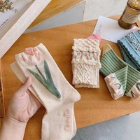 Chaussettes à froufrous à la mode au design personnalisé Mignon Lovely 3D Cotton Women Luxury Designer Flower Crew Socks