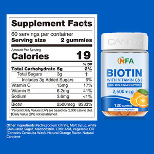 Complément de vitamines C et E de haute qualité pour la peau, les cheveux et les ongles, soutien à la biotine 2500 mcg, gommes à la biotine au goût d'orange, végétaliennes, pectine - Product Image 2