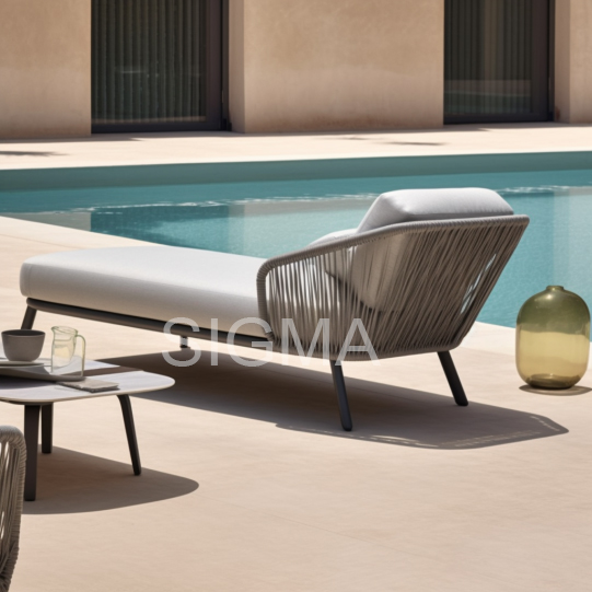 Hotel garden Outdoor furniture Aluminum Frame hand-woven rope sunbed For Swimming Pool sun loungers