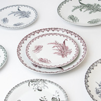 Service de vaisselle en porcelaine à motif végétal de style rétro vintage - Passe au micro-ondes pour hôtels et restaurants
