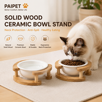 Bol pour animaux de compagnie en céramique surélevé PAIPET, support en bois pour bol pour animaux de compagnie avec 2 bols, bol pour nourriture pour chat et chien protégeant le cou, vente en gros personnalisée