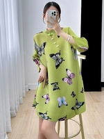 Miyake haut de gamme Style chinois amélioré Cheongsam décolleté Vertical imprimé papillon ample grande taille plissée tenue décontractée