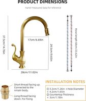 Robinet de cuisine en laiton antique, 360° °   Robinet de cuisine haut pivotant, en bronze, mitigeur monocommande, robinet d'évier à bec haut arqué
