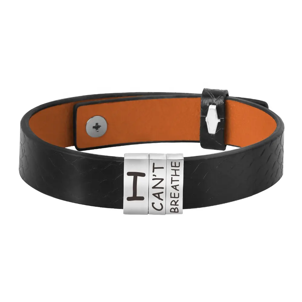 Men Mens Bracelet Retro Wide Leather Simple Bracelet Man I Can't Breathe Man Lettered Bracelet