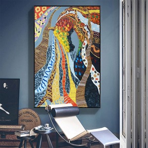 Peinture à l'huile sur toile encadrée, style Art déco, nature morte aux lignes colorées, texture moderne, décoration murale pour salon - Product Image 1