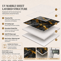 Revêtement mural en PVC MORLENX Charcoal Black Gold Fracture UV Marble Sheet pour projet de hall d'hôtel de luxe