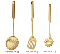 Ensemble d'ustensiles de cuisine en acier inoxydable doré à manche creux, ensemble d'outils de cuisson en métal