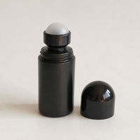 Flacon roll-on en PP de 60 ml avec bouchon dôme et bille roulante, emballage cosmétique noir opaque pour huiles essentielles et déodorants