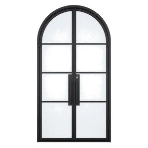 Porte extérieure automatique battante en fer forgé, style rustique, verre dépoli noir, prix abordable, vente chaude, style méditerranéen - Product Image 6