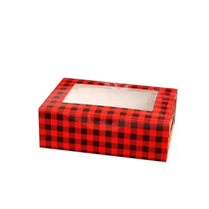 Hot Sale Klaar Om Te Verzenden Kerst 6 Holes Cupcake Box Cookie Opvouwbare Geschenkdoos