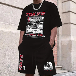 Set Estivo da <span class=keywords><strong>Uomo</strong></span> Personalizzato con Logo OEM, T-shirt Casual e Pantaloncini Sportivi in 100% Cotone, T-shirt Oversize Vintage per <span class=keywords><strong>Uomo</strong></span> - Product Image 4