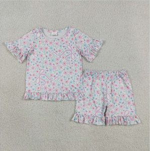 Conjuntos de Ropa de Pijama Cortos con Lazos y Flores Coloridas para Hermanas Bebés - Product Image 6