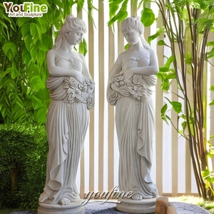 Tượng nữ thần bằng đá cẩm thạch chạm khắc thủ công, kích thước như người thật, cầm hoa - Product Image 3