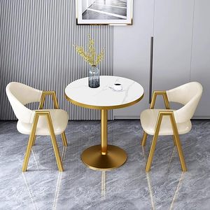 Tavolo da Pranzo in Legno Massello Commerciale, <span class=keywords><strong>Tavolino</strong></span> da Caffè Nero Casual per Bar, Divano Stile Industriale Retrò con Piano in Finto Marmo <span class=keywords><strong>Dorato</strong></span> - Product Image 3