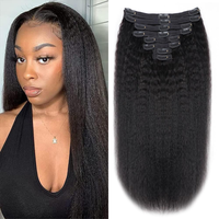 Extensions capillaires bouclées noires africaines 12A en gros, 22 pouces, à clipser, invisibles en PU, double épaisseur