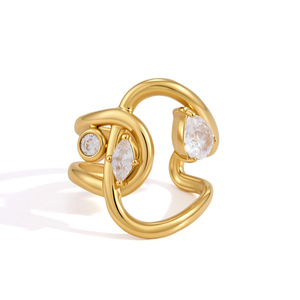 Vergoldeter, anlaufgeschützter geometrischer Edelstahlring für Damen und Herren mit Zirkonia – perfekt für Hochzeit und Verlobung - Product Image 4