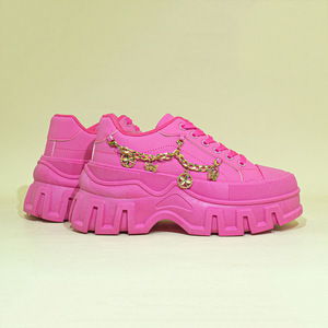 Zapatillas deportivas casuales de plataforma para mujer, talla grande, color rosa, transpirables, con cadena de mariposa, a la moda y cómodas para primavera. - Product Image 2
