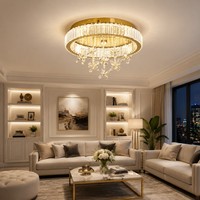 Lampe de plafond de chambre principale en acier inoxydable de luxe personnalisée certifiée SAA avec LED et cristaux, 3 couleurs changeantes
