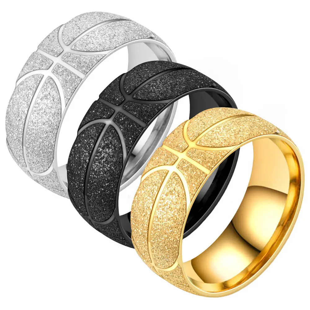 Designer Mens Rings 8mm Titanium Stainless Steel Jewelry Basketball Sports Ring Gift Sport Men Ring Wholesale Hip Hop Jewelry