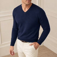 Pull tricoté pour homme à col en V et manches longues, coupe ajustée, avec logo personnalisé, style décontracté