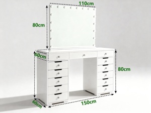 Coiffeuse de luxe moderne avec miroir LED et 13 tiroirs pour chambre à coucher - Product Image 3