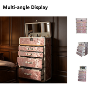 Coffre de rangement vintage de luxe en tissu fil de cuivre rose avec miroir rabattable et tiroir verrouillable, style français
