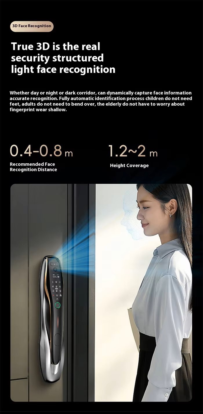 Wholesale Price Smart Lock Hotel Facial Recognition Fingerprint Password Combination Smart Door Lock with Camera and HD Screen · image 4