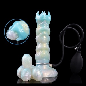 Dildo de porcelana azul con forma de huevo, ovipositor hueco, tapón anal inflable, juguete sexual para masturbación vaginal femenina con función de puesta de huevos. - Product Image 1